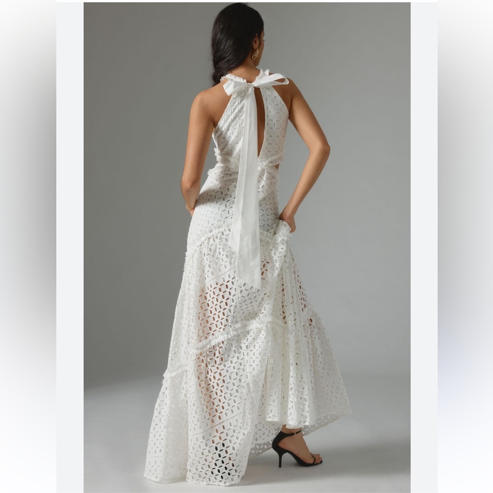 LACE THE LABEL Anthropologie NEW Eyelet Cutout Halter Dress NEW Size M White - Picture 7 of 16